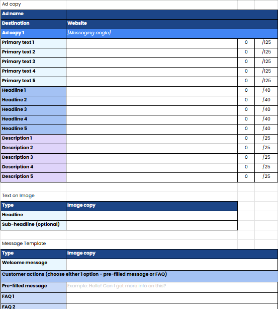Meta ad copy template preview